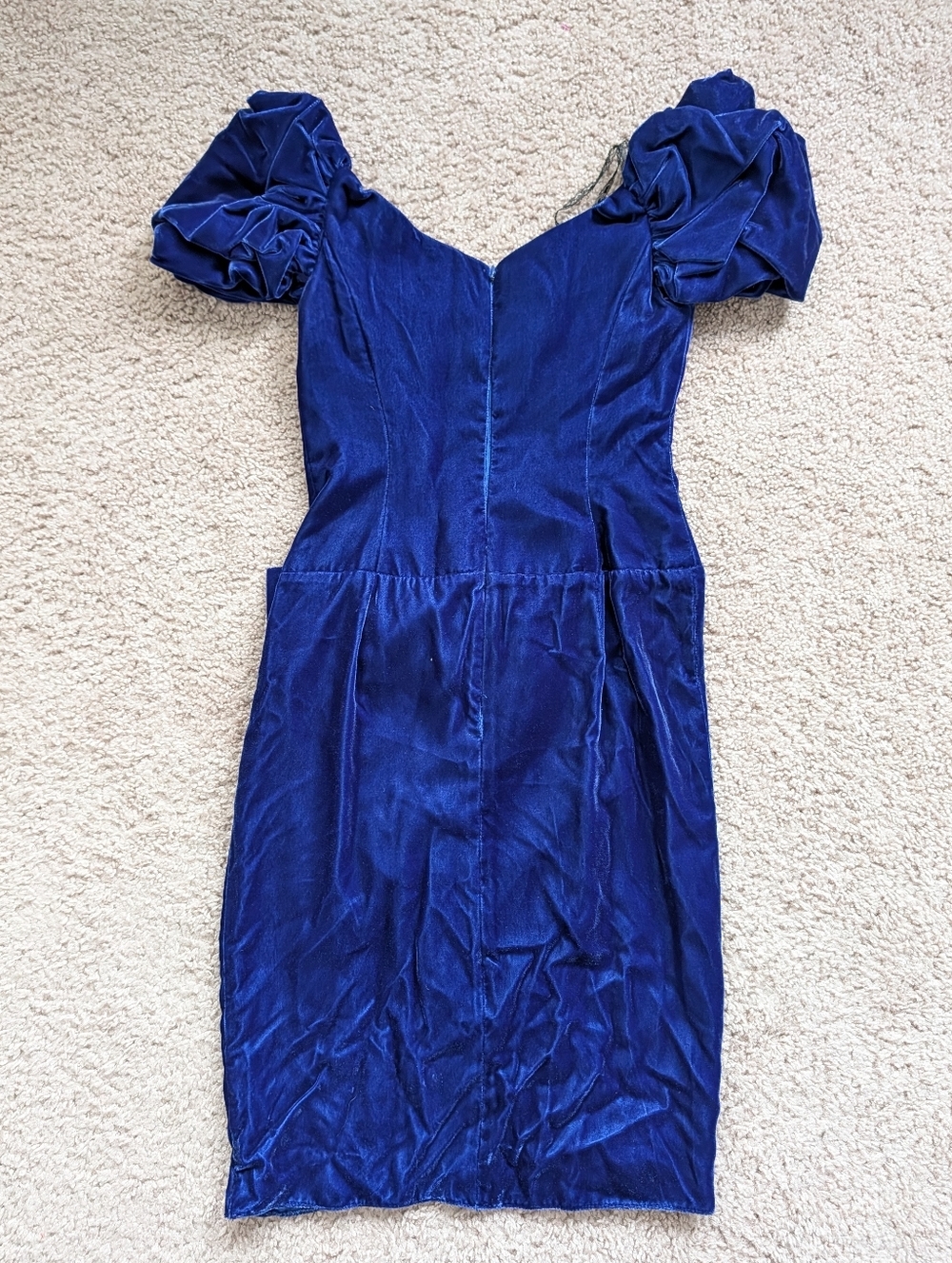 Alex Evenings Womens Blue Vintage Velvet Puff Sleeve Cocktail Midi Dress Size 6 - Picture 3 of 14